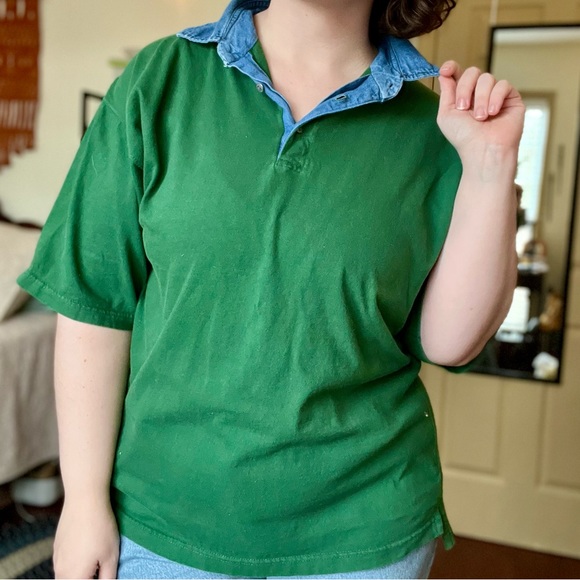 Vintage Green Shirt with Denim Collar | XL - Picture 6 of 6